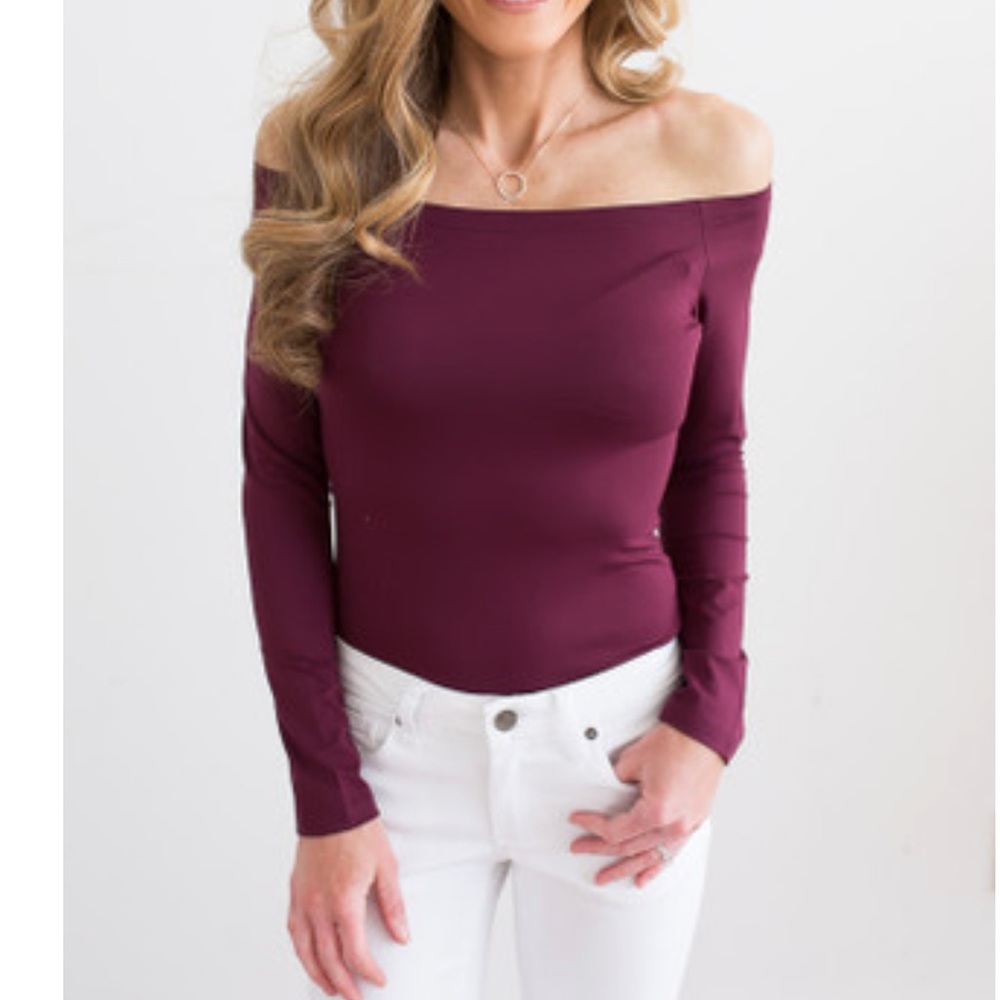 She & Sky Off-The-Shoulder Knit Top - Size M, Plum